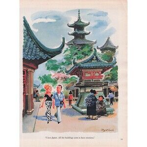 Vintage Dedini Cartoon Art funny humor Japan architecture buildings dick joke